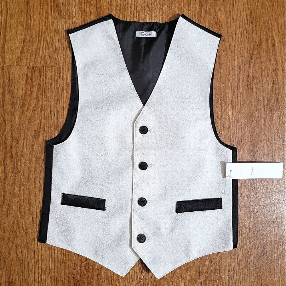 Calvin Klein Dress Vest Boys Size 6 White Black Texturized Brand New With Tags